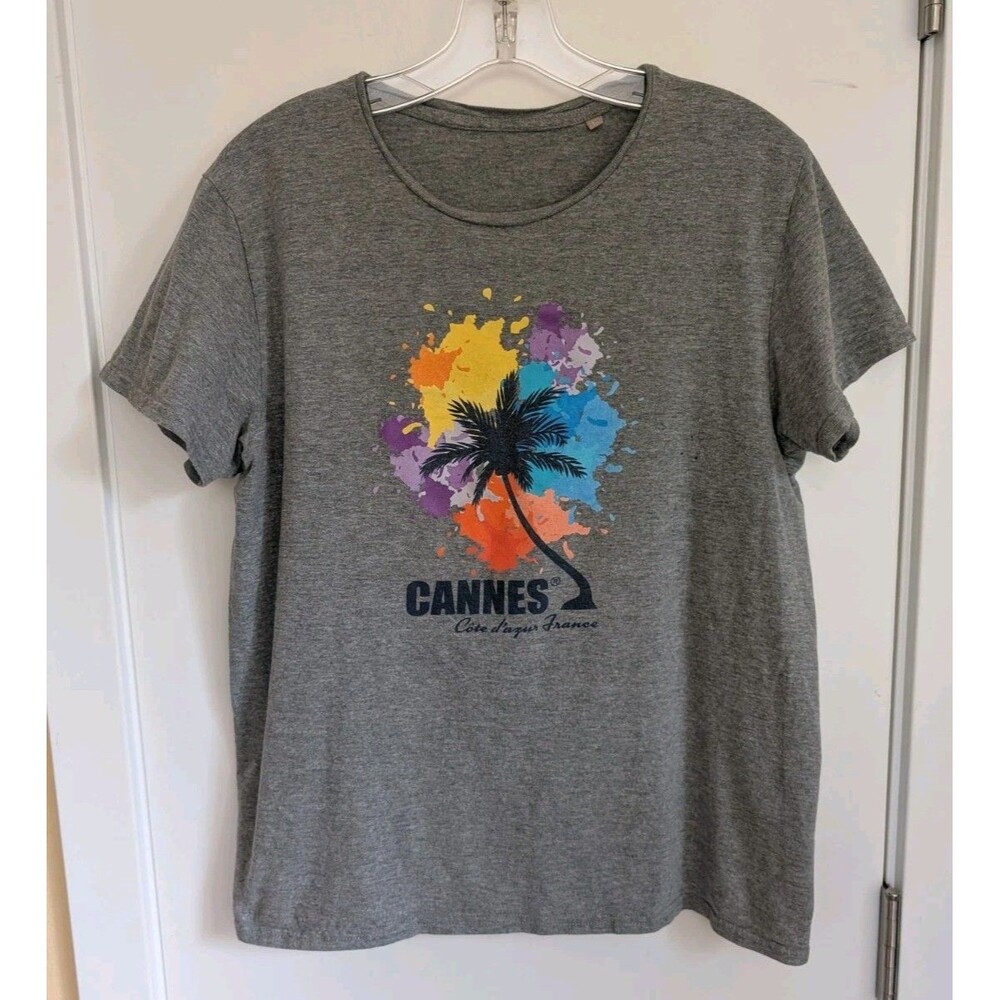 Cannes Tee Shirt Women's Large Gray Top Euro Summer Quiet Luxury Vacation Travel
